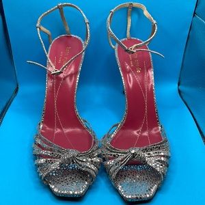 KATE SPADE Metallic Gold Dot Print Leather Strappy High Heels, Size 10